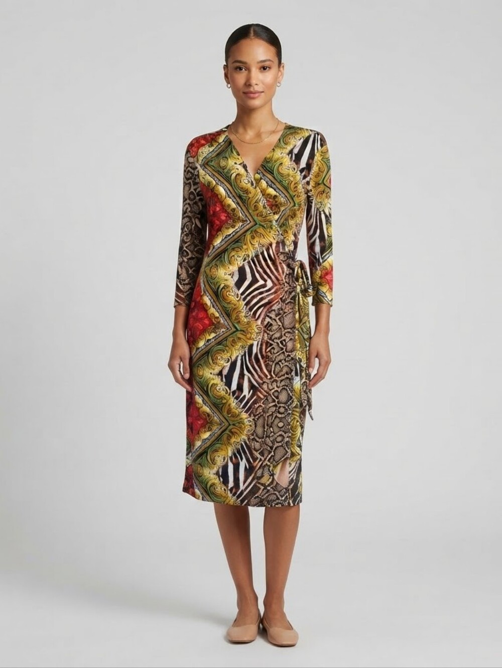 Emma & Michele Baroque Mixed Animal Print Faux Wrap Dress Size Medium M NEW